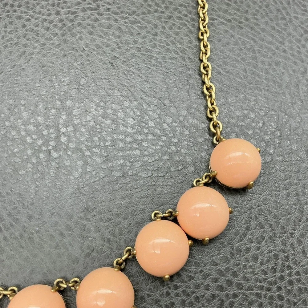 J. Crew Necklace Gold Tone Pink Round Bib Womens Statement Jewelry 18 Inch‎
